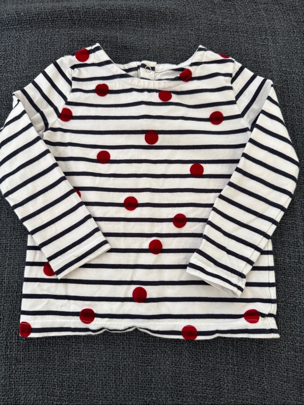 Jacadi Girls Striped Long-Sleeve Top with Red velvet Polka Dots